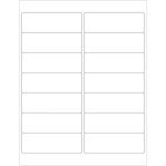 A white sheet with three columns and five rows of MH-USA 4 x 1 1/3 White Rectangle Laser Labels (14/Sheet) features 14 precision-spaced labels per sheet, each blank with finely outlined rounded corners.