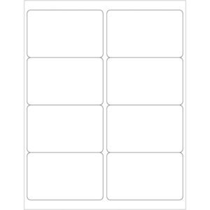 The MH-USA 4 x 2 1/2 White Rectangle Laser Labels feature eight labels arranged in two columns of four per sheet, ideal for laser printing. With 100 sheets per box, they offer a perfect solution for your labeling needs.