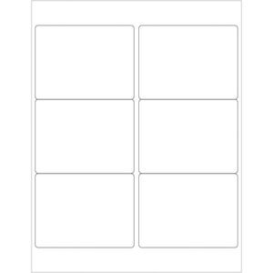 The MH-USA 4 x 3 White Rectangle Laser Labels feature six blank labels per sheet in a 2x3 layout on a white background, with each box containing 100 sheets.
