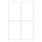 A sheet of MH-USA 4 x 6 White Rectangle Laser Labels features four labels with rounded corners, arranged in two rows and two columns on a white background, offering uniform size and spacing for a professional appearance.