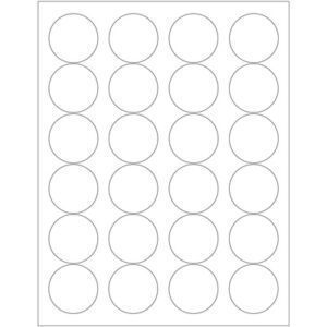 MH-USA 1 2/3 White Circle Laser Labels offer 24 labels per sheet in a 3x8 grid, with 100 sheets per box, ensuring you have all you need for organizing.