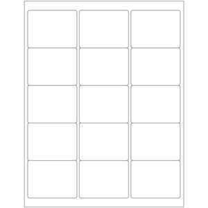 The MH-USA 2 5/8 x 2 white rectangle laser labels are arranged in a grid, originally designed for 15 labels per sheet but now feature a layout of 16 evenly spaced labels on a crisp white background.