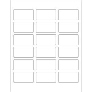 An MH-USA sheet of 2 3/8 x 1 1/4 White Rectangle Laser Labels includes three columns and six rows, totaling eighteen blank rectangular labels in a grid on a white background.