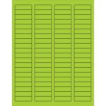 MH-USAs fluorescent green rectangle laser labels measure 1 3/4 x 1/2 with a black border, arranged in seven columns, offering 80 labels per sheet. Sold in boxes of 100 sheets.