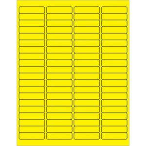 Each sheet of MH-USA 1 15/16 x 1/2 fluorescent yellow labels contains 80 laser labels uniformly spaced in eight columns and twelve rows, with rounded corners, packed in boxes of 100 sheets.