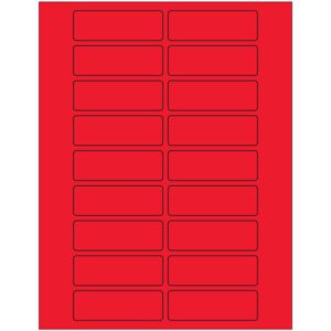 A sheet of MH-USA fluorescent red rectangle laser labels, featuring 20 stickers arranged on it.