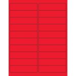 The MH-USA 4 x 1 Fluorescent Red Rectangle Laser Labels come in a sheet of 20 labels, arranged in three columns and seven rows, featuring slightly rounded edges with thin black outlines for a sleek look.