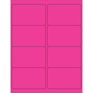 MH-USA 4 x 2 1/2 fluorescent pink rectangle laser labels brighten projects with their vivid hue, featuring eight rounded-corner labels per sheet in two columns and four rows. Available in boxes of 100 sheets, theyre ideal for any labeling need.