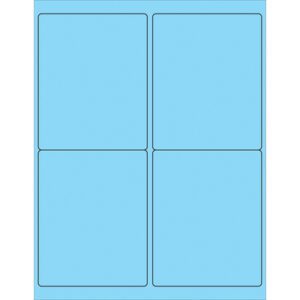 An MH-USA 4 x 5 Fluorescent Pastel Blue Rectangle Laser Label sheet contains four equally sized blank rectangles with thin borders on a lighter blue background to enhance the vibrancy of each pastel section.