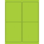 The MH-USA 4 x 5 Fluorescent Green Rectangle Laser Labels feature four evenly spaced black-outlined labels on a green sheet.