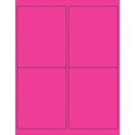 Bright pink sheet with MH-USA 4 x 5 Fluorescent Pink Rectangle Laser Labels (4/Sheet), outlined in slightly darker pink.
