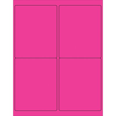LL181PK.jpg Bright pink sheet with MH-USA 4 x 5 Fluorescent Pink Rectangle Laser Labels (4/Sheet), outlined in slightly darker pink.