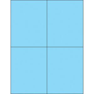 A grid of four equal blue rectangles, like MH-USA 4 1/4 x 5 1/2 Fluorescent Pastel Blue Rectangle Laser Labels, arranged in a two-by-two format and separated by thin black lines.