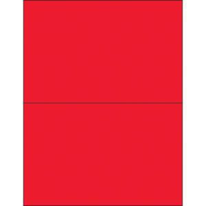 A red square, divided into two equal rectangles by a thin black line, resembles MH-USA fluorescent red rectangle laser labels (2/sheet) on a white background.