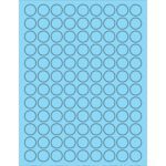The blue sheet features a grid of 8 columns and 13 rows, ideal for organizing labels—each circle aligns perfectly with MH-USA 3/4 Fluorescent Pastel Blue Circle Laser Labels, offering 108 labels per sheet.