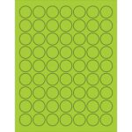The MH-USA collection features vibrant fluorescent green 1 circle laser labels arranged in a 7x9 grid with black outlines, offering 63 labels per sheet. Each box contains 100 sheets.