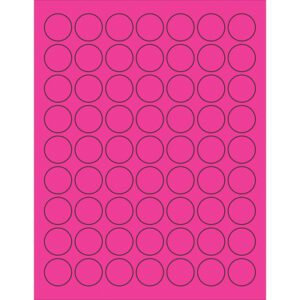 A grid of evenly spaced black-outlined circles on a vibrant fluorescent pink background, reminiscent of MH-USA 1 Fluorescent Pink Circle Laser Labels (63 labels/sheet), forming a harmonious pattern similar to a box of 100 sheets.