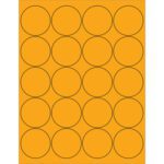 A sheet of MH-USA 2 Fluorescent Orange Circle Laser Labels, with 20 labels per sheet and arranged in three rows of six with black outlines, ensures vibrant organization and visibility.