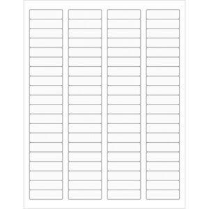An image of MH-USA 1 3/4 x 1/2 clear rectangle laser labels shows a sheet with five columns and ten evenly spaced labels per column, totaling 80 labels on a crisp white background.