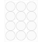 The MH-USA 2 1/2 clear circle laser labels sheet includes 12 evenly spaced labels arranged in four rows and three columns on a white background.
