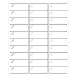 The MH-USA 2 5/8 x 1 Pure Clear Rectangle Laser Labels sheet features a 5x7 grid, with each of the 30 labels bordered for a polished look and a unique diagonal detail, reminiscent of stickers.