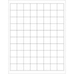 A grid of 10 rows and 7 columns on a white background forms equal-sized rectangular cells, resembling MH-USAs 1 x 1 weather-resistant laser labels, with thin gray lines dividing the grid into 70 individual cells.