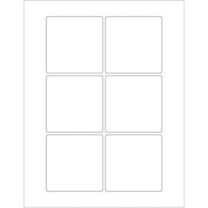 The MH-USA 3 x 3 Weather-Resistant Laser Labels sheet features six evenly spaced, rounded rectangular labels in two columns and three rows on a plain white page.