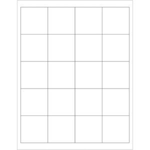 A grid with four columns and five rows on a white background forms 20 equal rectangles, ideal for MH-USA 2 x 2 Weather-Resistant Laser Labels. A thin border surrounds the grid for precise organization.