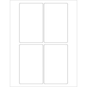A sheet of MH-USA 3 x 5 Weather-Resistant Laser Labels (4/Sheet) features four blank rectangular labels in two rows and columns with rounded edges on a white background, ready for customization.