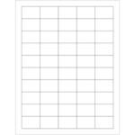 The MH-USA 1 1/2 x 1 White Removable Rectangle Laser Labels feature a grid of 7x5 blank labels per sheet, ensuring clean separation with thin borders amidst a white background.
