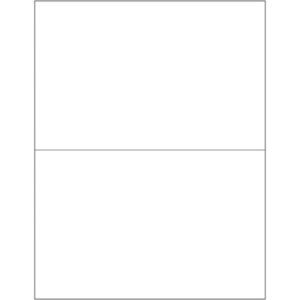 A blank, white template mirrors MH-USAs 8.5 x 5.5 white removable rectangle laser labels (2 per sheet), with a horizontal divider that splits it into two equal parts.