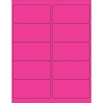The sheet displays MH-USA 4 x 2 Fluorescent Pink Removable Rectangle Laser Labels, featuring ten labels in two columns with black outlines and rounded corners on a white background.