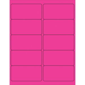 The sheet displays MH-USA 4 x 2 Fluorescent Pink Removable Rectangle Laser Labels, featuring ten labels in two columns with black outlines and rounded corners on a white background.