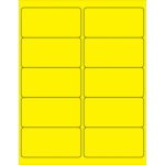 A sheet with MH-USA 4 x 2 Fluorescent Yellow Removable Rectangle Laser Labels, arranged in two columns and five rows.