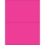Two equal horizontal rectangles, filled solid bright pink, are stacked vertically, resembling MH-USAs fluorescent pink removable rectangle laser labels, size 8 1/2 x 5 1/2 (two per sheet).