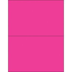 Two equal horizontal rectangles, filled solid bright pink, are stacked vertically, resembling MH-USAs fluorescent pink removable rectangle laser labels, size 8 1/2 x 5 1/2 (two per sheet).