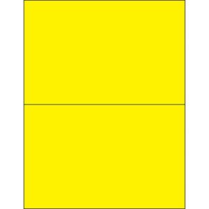 A graphic displays a large MH-USA 8.5 x 5.5 fluorescent yellow rectangle split into two equal parts, resembling the vibrant tones of MH-USAs removable rectangle laser labels (2/sheet).