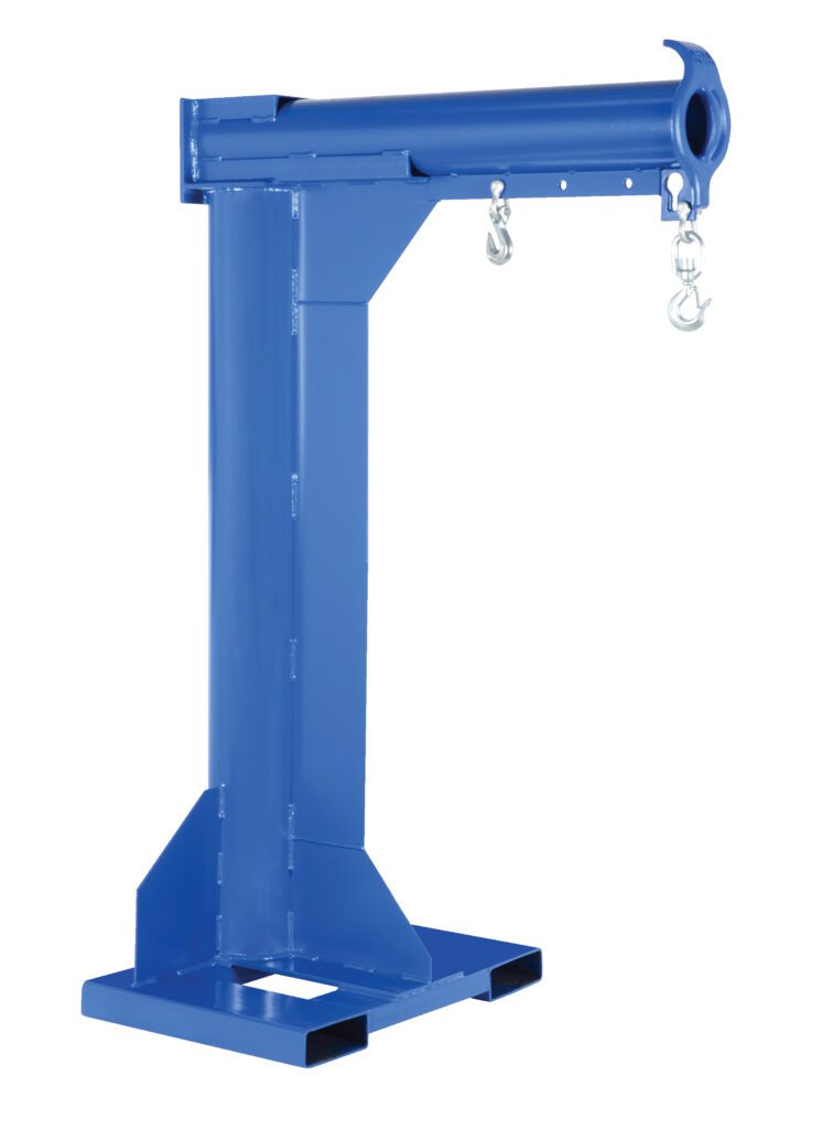 LM-HRNT-6-36_A.jpg The blue Vestil High Rise Boom Non Telescoping 6K 36 In is an industrial hoist with a sturdy base and a 36-inch arm with two metal hooks. Its designed for heavy-duty lifting, features forklift-compatible slots, and can handle up to 6,000 lbs effortlessly.
