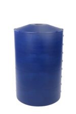 A large, cylindrical water storage tank in imperial blue stands upright, with its flat top and ribbed sides resembling the Vestil Light Pole Base Protector Imperial Blue, seemingly crafted from durable plastic.