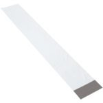 A long, clear rectangular strip with a gray section at one end resembles the MH-USA 6 x 39 Long Poly Mailers (100/Case), implying adhesive properties on a white background.