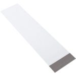The MH-USA 8 1/2 x 33 Long Poly Mailers (100/Case) feature a long, transparent strip with a gray rectangle on one end, set diagonally against a white background for durability and style.