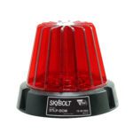 The Vestil Light is a red Skybolt safety beacon by Tri Lite, model STLP-DCM, featuring a 4 round black magnetic base and versatile voltage of 12-36 VDC.