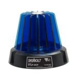 The Vestil Light, Round 4 Dome offers a stylish blue design with a sleek black base. Designed for DC voltage, it features a manufacturers label and ensures safety similar to the Blue Skybolt model STLP-DCP dome light.