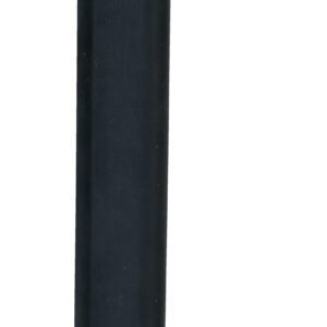 A tall, black, cylindrical post with cutouts and a smooth surface resembles the sleek design of a Vestil Extruded Rubber Fender Bumper 18X2X1.75. Two small round washers rest on the bottom right against a white background.