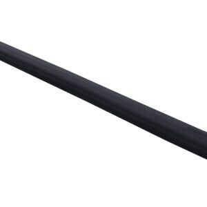 A slender black rod lies diagonally on a white background, echoing the sleek minimalist design of the Vestil Extruded Rubber Fender Bumper 120X4.25X4.