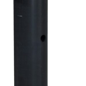 A tall black post with four vertical holes resembles the sturdy design of a Vestil extruded bumper. Nearby, three black brackets with a central hole mirror the dimensions of the Vestil Fender Bumper 36 X 6 X 6, all set against a white background.