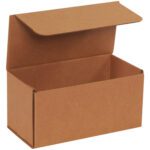 The 10 x 5 x 5 Kraft Corrugated Mailers, with a hinged lid, are shown against a white background. This sturdy brown cardboard box is part of a 50/bundle pack, ideal for packaging or storage needs.