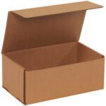 An open brown 10 x 6 x 4 Kraft Corrugated Mailer with a flap lid is shown against a white background, highlighting its simplicity and durability. Perfect for shipping needs, these boxes are available in bundles of 50.