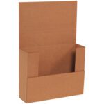 The 11 x 8 1/2 x 3 Kraft Easy-Fold Mailers (50/Bundle) are ideal for organizing documents or magazines. Their sturdy build and functional design, with neat edges and a spacious compartment, add practicality to any office setting.