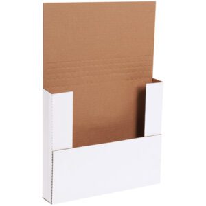 The MH-USA 12 x 10 1/2 x 2 White Easy-Fold Mailers have a brown interior and feature a flap with side panels for secure packaging. Available in bundles of 50, theyre perfect for reliable mailing needs.